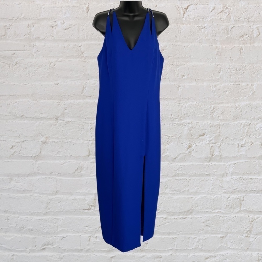 FAVIANA New York Vintage Royal Blue Formal Column Dress / Rhinestone Stones